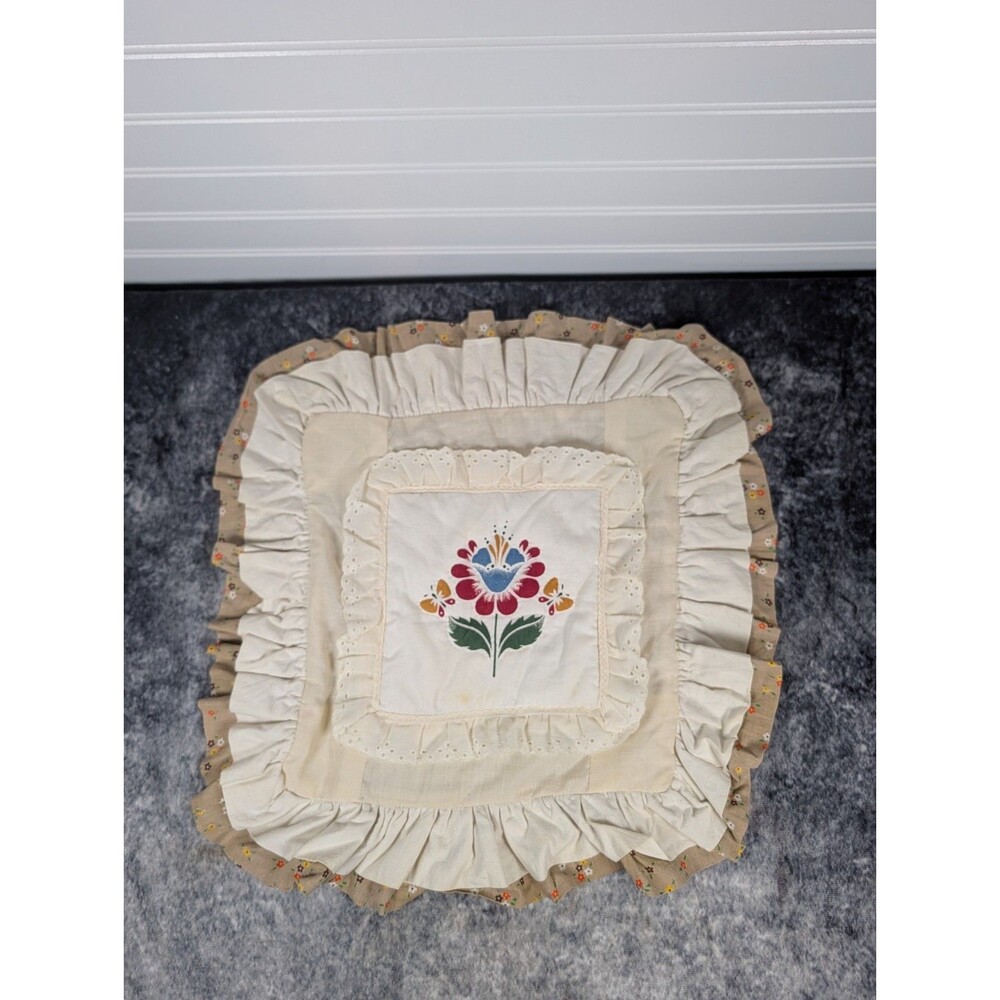 Vtg Hand Quilted 10" Spring Floral Pillow Case Cottagecore Grannycore ShabbyChic